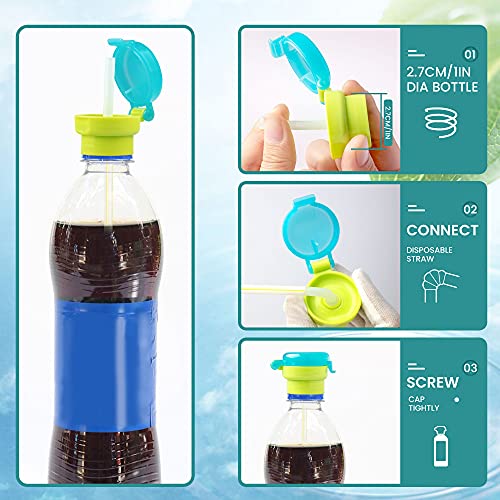 ORYOUGO 2 Pack Portable Spill Proof Juice Soda Water Bottle Twist Cover Cap Safe Drink Straw Sippy Cap