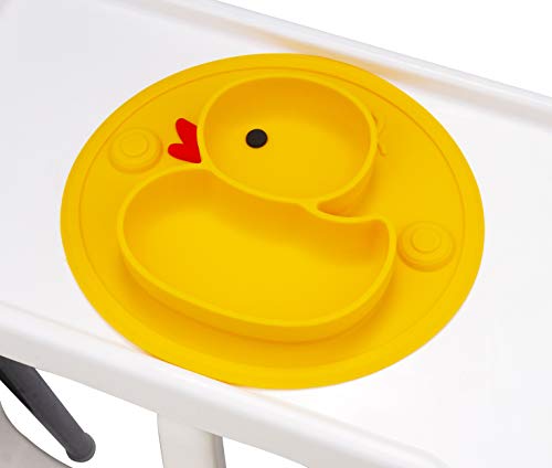 Linowos Silicone Divided Toddler Plates, Portable Non Slip Suction Plates for Children Babies and Kids BPA Free Baby Dinner Plate (Duck-Yellow) 1