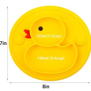 Linowos Silicone Divided Toddler Plates, Portable Non Slip Suction Plates for Children Babies and Kids BPA Free Baby Dinner Plate (Duck-Yellow) 1