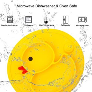 Linowos Silicone Divided Toddler Plates, Portable Non Slip Suction Plates for Children Babies and Kids BPA Free Baby Dinner Plate (Duck-Yellow) 1