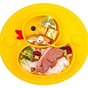 Linowos Silicone Divided Toddler Plates, Portable Non Slip Suction Plates for Children Babies and Kids BPA Free Baby Dinner Plate (Duck-Yellow) 1