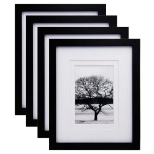 egofine 8x10 picture frames 4 pcs, made of solid wood display 4x6 and 5x7 with mat covered by plexiglass, for table top display and wall mounting, photo frame black