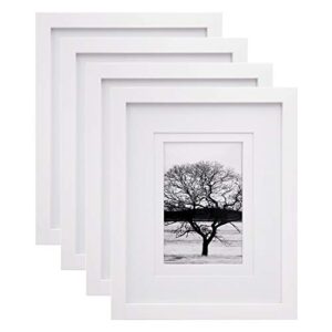egofine 8x10 picture frames set of 4, made of solid wood covered by plexiglass display 4x6 and 5x7 with mat or 8x10' without mat, for table top display and wall mounting photo frame white