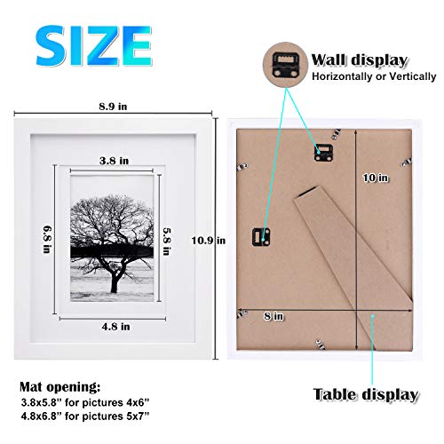 Egofine 8x10 Picture Frames Set of 4, Made of Solid Wood Covered by Plexiglass Display 4x6 and 5x7 with Mat or 8x10' without Mat, for Table Top Display and Wall Mounting Photo Frame White