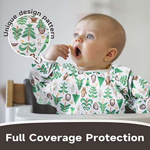 Paw Legend Long Sleeve Baby Bibs - No Leak Bibs for Baby Boy/Girl - Toddler Bib for Eating (6-24 Months) with Pocket, Smock, Hedgehog