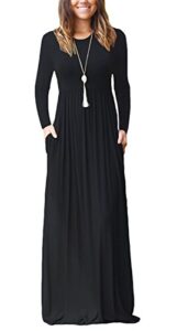 pceaiih women long sleeve loose plain maxi dresses casual long dresses with pockets black x-large