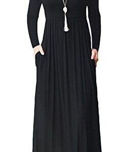 PCEAIIH Women Long Sleeve Loose Plain Maxi Dresses Casual Long Dresses with Pockets Black X-Large