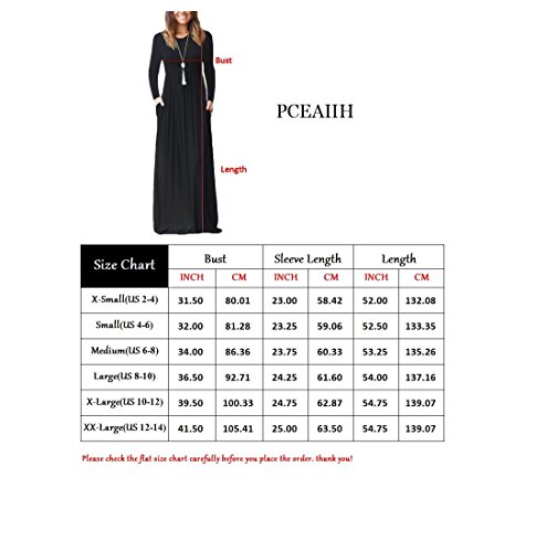 PCEAIIH Women Long Sleeve Loose Plain Maxi Dresses Casual Long Dresses with Pockets Black X-Large