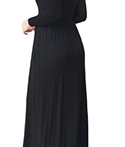 PCEAIIH Women Long Sleeve Loose Plain Maxi Dresses Casual Long Dresses with Pockets Black X-Large