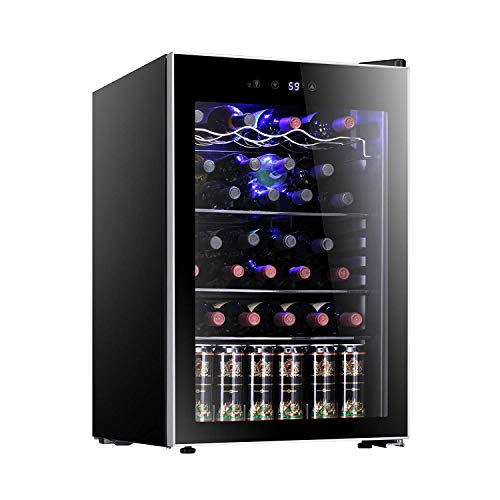 Antarctic Star 36 Bottle Wine Cooler/Cabinet BeverageRefrigerator Small Mini Wine Cellar Beer Soda Bar Fridge Quiet Operation Compressor Adjust Temperature Freestanding Black