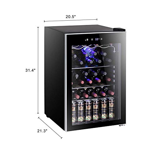 Antarctic Star 36 Bottle Wine Cooler/Cabinet BeverageRefrigerator Small Mini Wine Cellar Beer Soda Bar Fridge Quiet Operation Compressor Adjust Temperature Freestanding Black