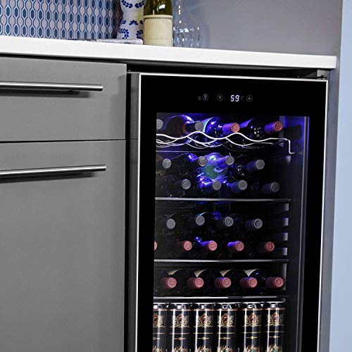 Antarctic Star 36 Bottle Wine Cooler/Cabinet BeverageRefrigerator Small Mini Wine Cellar Beer Soda Bar Fridge Quiet Operation Compressor Adjust Temperature Freestanding Black