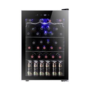 Antarctic Star 36 Bottle Wine Cooler/Cabinet BeverageRefrigerator Small Mini Wine Cellar Beer Soda Bar Fridge Quiet Operation Compressor Adjust Temperature Freestanding Black