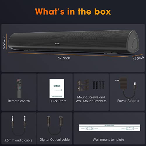 100Watt 40 Inch Soundbar, BESTISAN Sound Bar Wireless and Wired Audio Bluetooth 5.0 TV Speakers with HDMI-ARC Function (2023 Beef UP Version, DSP Audio, Bass Adjustable, Wall Mountable)