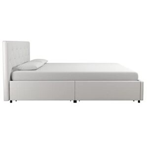 DHP Dakota Upholstered Platform Bed with Underbed Storage Drawers and Diamond Button Tufted Headboard and Footboard, No Box Spring Needed, Full, White Faux Leather