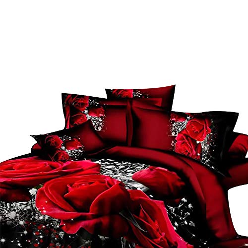 3D Oil Painting red Rose Bedding Set Queen King Size Comforter Bag Duvet Cover Set ( Size : US King 3pcs Duvet Cover 230x260cm )