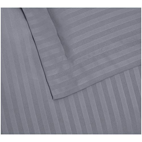 Amazon Basics Striped Microfiber 3 Piece Duvet Cover Set, Full/Queen, Dark Grey