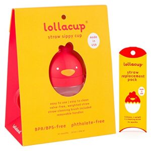 lollaland weighted straw sippy cup for baby:made in the usa - transition kids, infant & toddler sippy cup (6 months - 9 months) | shark tank products | lollacup (red) w/ straw replacement pack