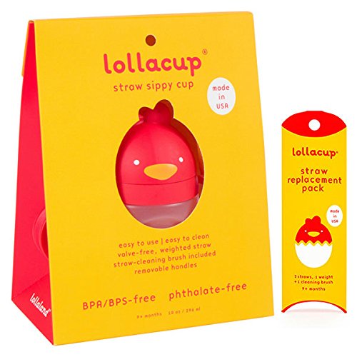 Lollaland Weighted Straw Sippy Cup for Baby:MADE IN THE USA - Transition Kids, Infant & Toddler Sippy Cup (6 months - 9 months) | Shark Tank Products | Lollacup (Red) w/ Straw Replacement Pack