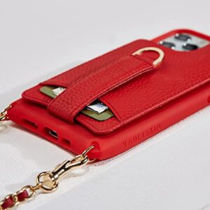 Vaultskin Victoria Crossbody iPhone Leather Wallet Case, Fashionable Bumper for Cards and Cash - Holds up to 8 Cards (iPhone SE (2 & 3 Gen), 6/7 / 8, Red, Leather Strap)