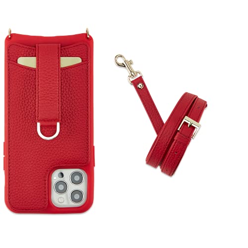 Vaultskin Victoria Crossbody iPhone Leather Wallet Case, Fashionable Bumper for Cards and Cash - Holds up to 8 Cards (iPhone SE (2 & 3 Gen), 6/7 / 8, Red, Leather Strap)