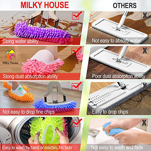 10 Pieces Microfiber Mop Slippers Shoes Cover Soft Washable Reusable Floor Polishing Dust Dirt Hair Men Women Sweeper Cleaning Mop Tool for House Office Bathroom Kitchen, Multicolored 5 Pairs