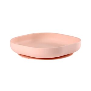 beaba silicone baby suction plate, non-slip suction bottom - easy to clean, silicone plates for baby, toddler plates, baby plate, baby essentials, rose