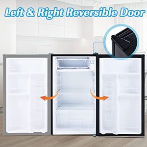 3.2 Cu. Ft. Stainless Steel Double Doors Compact Mini Refrigerator Internal Freezer Compartment Cooler Fridge Perfect For Home Kitchen Hotel Office Dorm Wet Bars Adjustable Temperature Mechanism