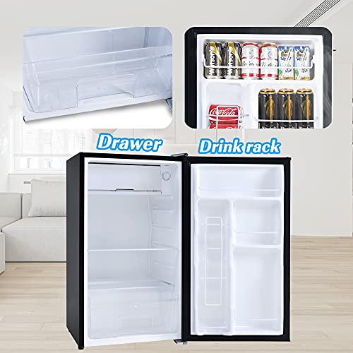 3.2 Cu. Ft. Stainless Steel Double Doors Compact Mini Refrigerator Internal Freezer Compartment Cooler Fridge Perfect For Home Kitchen Hotel Office Dorm Wet Bars Adjustable Temperature Mechanism