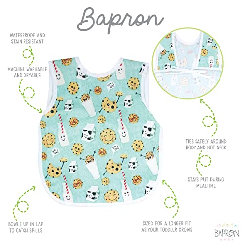 BapronBaby Cookies & Milk Bapron - Soft Waterproof Stain Resistant Bib - Machine Washable - 6m - 5yr - (Sz Baby/Toddler 6m-3T)