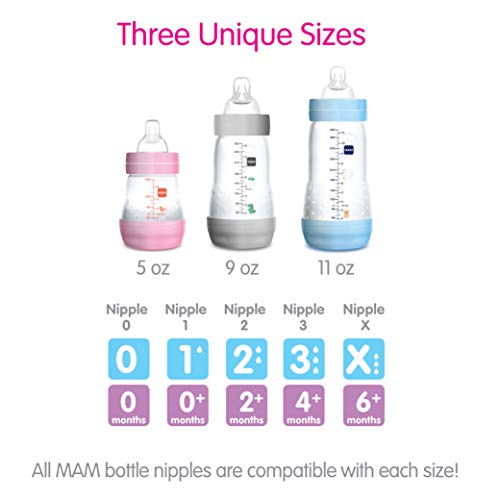 MAM Baby Bottles for Breastfed Babies, MAM Bottles, Anti Colic, Time for Love' Design Collection, Blue, 9 Ounces, 3-Count