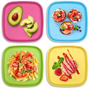 Bamboo Kids Plates, 4 Pack Set, Stackable Bamboo Dinnerware for Kids, Bamboo Fiber Kids Plates Set, Dinner Dish Set for Kids and Toddlers, Dishwasher Safe and Stackable