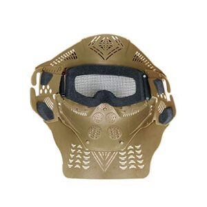 SHENKEL Mask-014tan Full Face Shooting Mask Mesh Goggles with Visor & Neck Guard, Tan