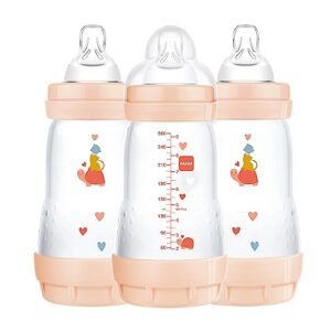 mam easy start anti-colic bottle , baby essentials, medium flow bottles with silicone nipple, baby bottles for baby girl, peach, 9 oz (3-count)