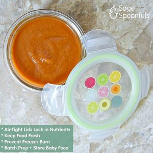 Sage Spoonfuls Glass Baby Food Containers with Lids - 4 Pack, 7 oz Baby Food Jars, Durable, Leakproof & Airtight, Freezer Storage, Reusable Glass Baby Food Containers, Microwave & Dishwasher Safe