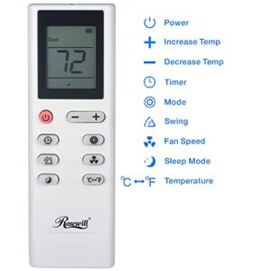 Rosewill Portable Air Conditioner 12,000 BTU, 4-in-1: AC, Fan, Dehumidifier & Heater, Remote Control, Self-Evaporation, Up to 300 Sq.Ft., White - (RHPA-18003)