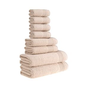 HALLEY Turkish Cotton Towels Set with 2 Bath Towels, 2 Hand Towels & 4 Washcloths - Hotel & Spa Quality - Soft, Quick Drying & Absorbent Towels for Bathroom, Shower & Face (8-Piece Set - Cream)