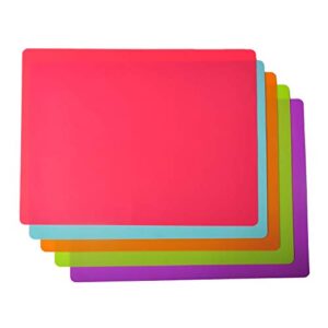 placemats for kids, silicone placemat for dining kitchen table, waterproof dining mat for kids baby toddler, reusable, easy to clean (5 pack) multicolor