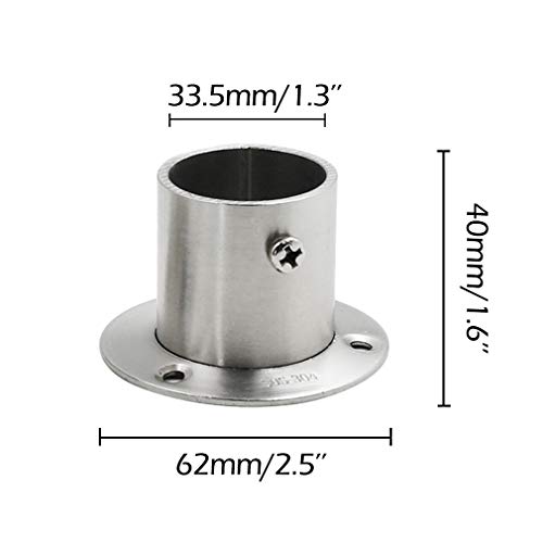 BTMB Stainless Steel Closet Rod Flange Holder Shower Curtain Socket Bracket Support for Pipe,Pack of 4 (Dia 32mm/1.25'')