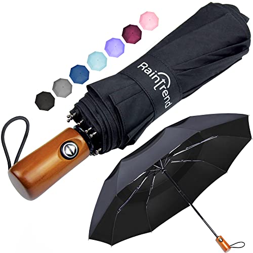 NEW Premium Large Windproof Double Canopy Umbrella for Rain - Travel Compact Automatic Folding Umbrella for Backpack - Portable Auto Oversized Black Compact Umbrella for Men and Women