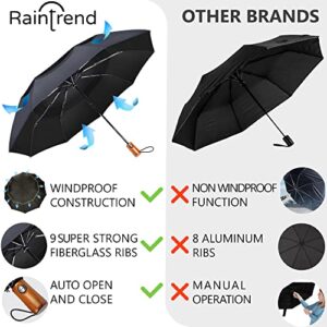 NEW Premium Large Windproof Double Canopy Umbrella for Rain - Travel Compact Automatic Folding Umbrella for Backpack - Portable Auto Oversized Black Compact Umbrella for Men and Women