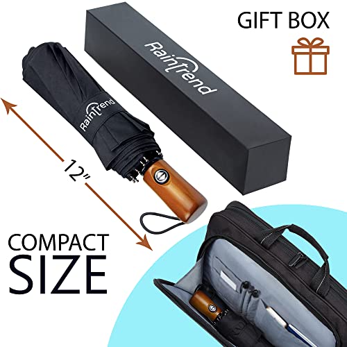 NEW Premium Large Windproof Double Canopy Umbrella for Rain - Travel Compact Automatic Folding Umbrella for Backpack - Portable Auto Oversized Black Compact Umbrella for Men and Women