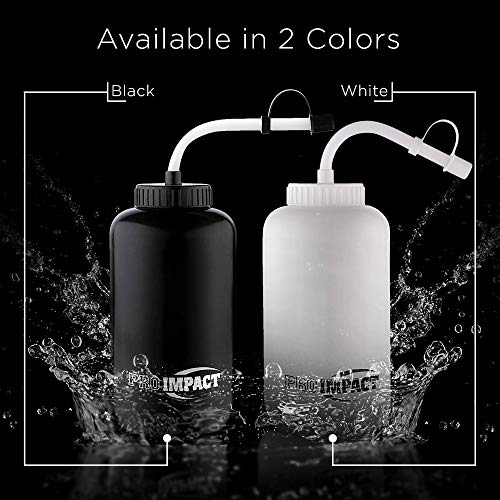 Pro Impact Boxing Water Bottle - Squeezable Plastic w/Long Straw - Ideal for Gym Yoga Sports Boxing Lacrosse Football Hockey Cycling & Outdoor (35.5 Oz.) (White)