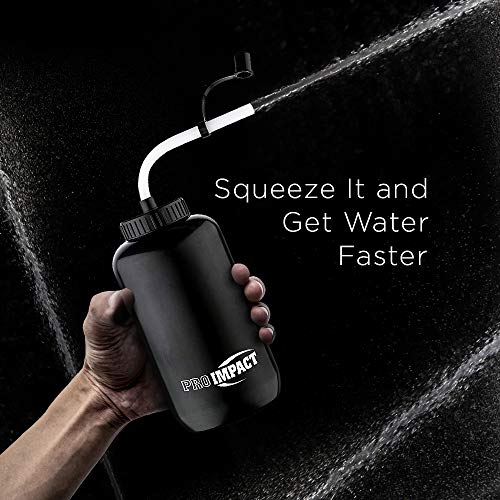 Pro Impact Boxing Water Bottle - Squeezable Plastic w/Long Straw - Ideal for Gym Yoga Sports Boxing Lacrosse Football Hockey Cycling & Outdoor (35.5 Oz.) (White)