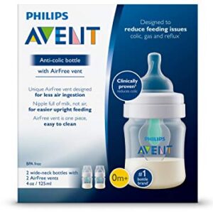 Philips AVENT Anti-Colic Baby Bottle with AirFree Vent 4oz, 2pk, SCF400/24,Clear