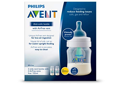 Philips AVENT Anti-Colic Baby Bottle with AirFree Vent 4oz, 2pk, SCF400/24,Clear