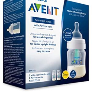 Philips AVENT Anti-Colic Baby Bottle with AirFree Vent 4oz, 2pk, SCF400/24,Clear