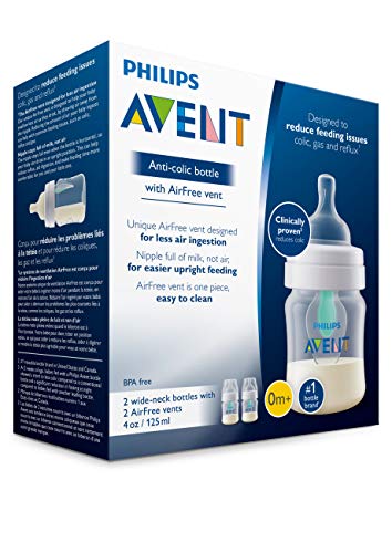 Philips AVENT Anti-Colic Baby Bottle with AirFree Vent 4oz, 2pk, SCF400/24,Clear