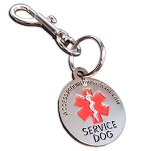 ActiveDogs.com Double Sided Service Dog Chrome Tag, ADA Access Required Federal Law Clip Tag w/Red Medical Alert Symbol - 1.25"