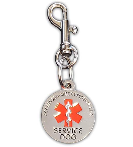 ActiveDogs.com Double Sided Service Dog Chrome Tag, ADA Access Required Federal Law Clip Tag w/Red Medical Alert Symbol - 1.25"